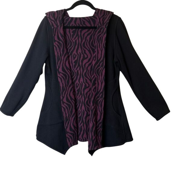 Parsley & Sage Reversible Black & Purple Zebra Striped Hooded Sweater Sz M Boho - Picture 2 of 15